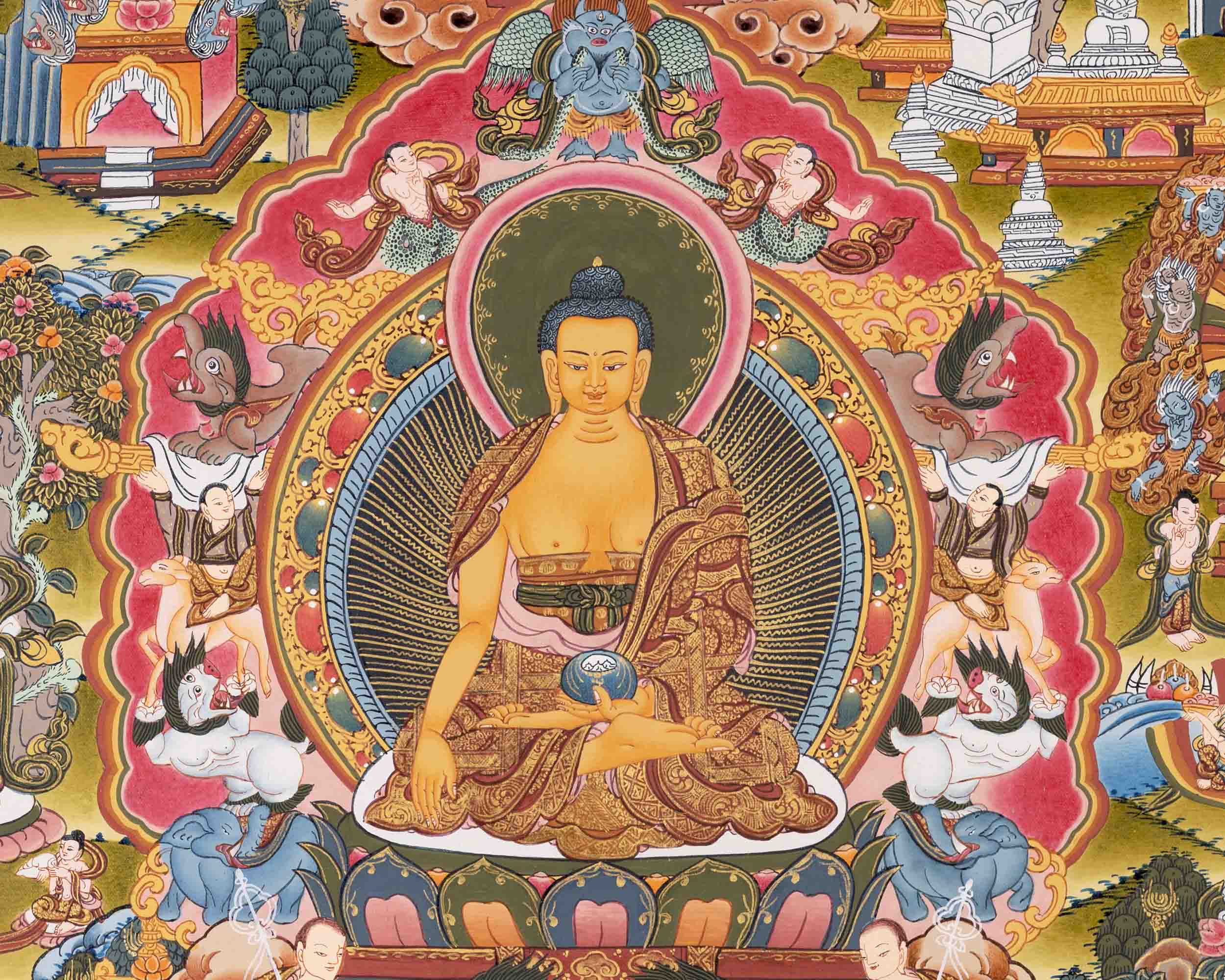 Buddha life Story | Vintage Original Hand-Painted Thangka