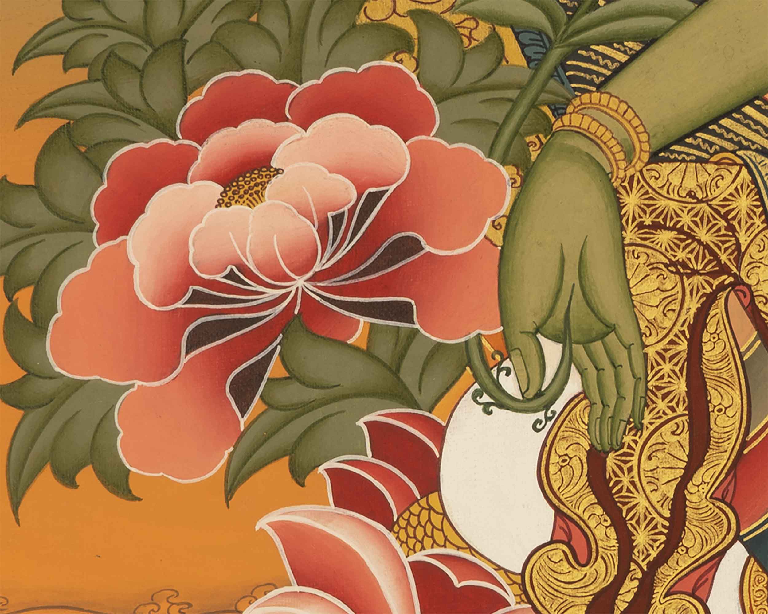 Green Tara Thangka | Female Bodhisattva Wall hanging Painting