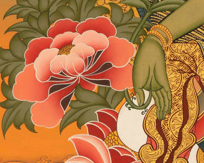 Green Tara Thangka | Female Bodhisattva Wall hanging Painting