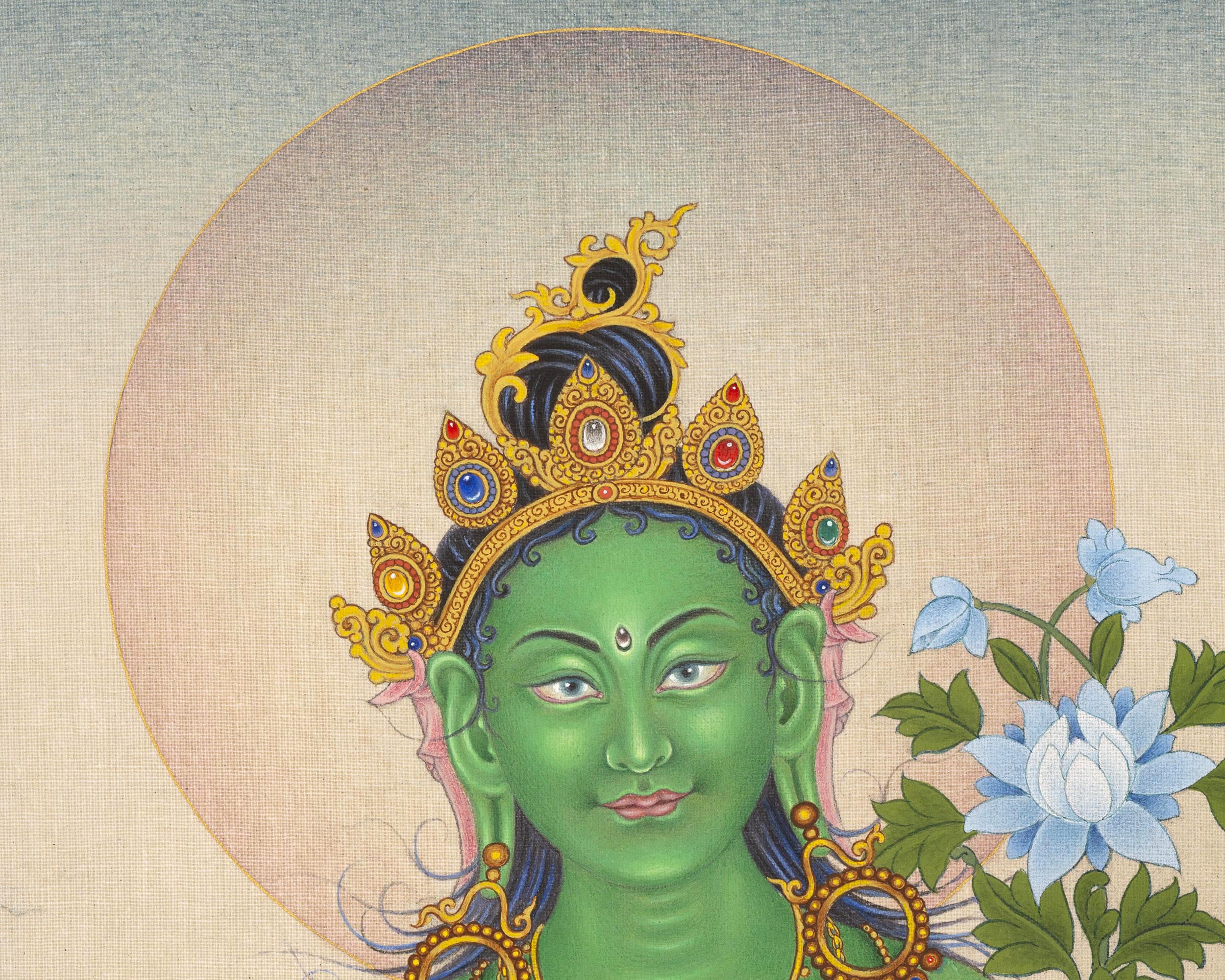 Green Tara Mantra Practice Giclee Print | Himalayan Tibetan Thangka Print Of Mother Tara