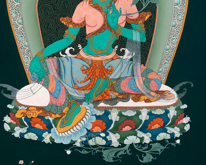 Green Tara Thangka Print | Digital Canvas Print | Buddhist Painting Print