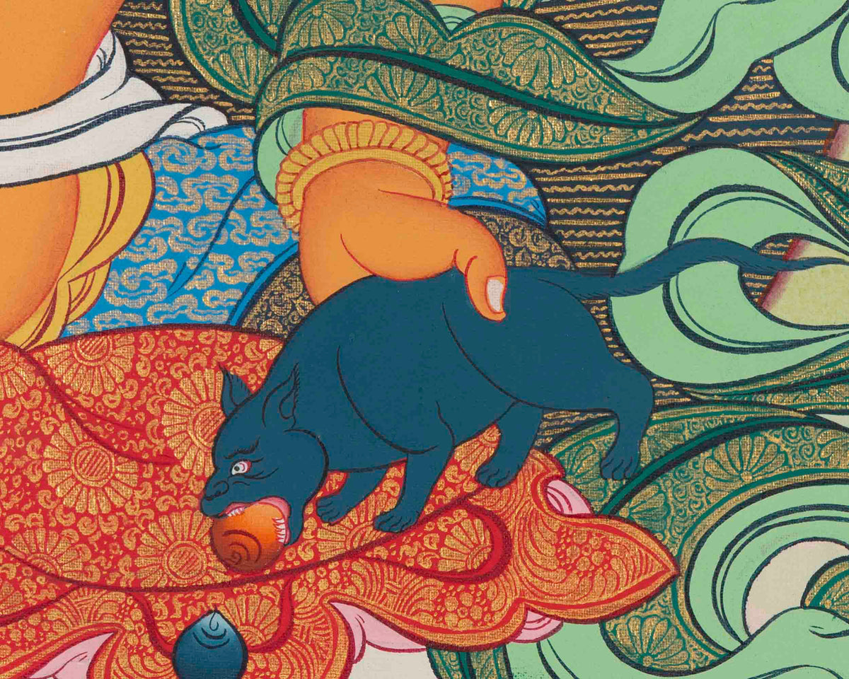 Dzambala Kubera Thangka Painting | Deity Of Wealth | Wall Decors