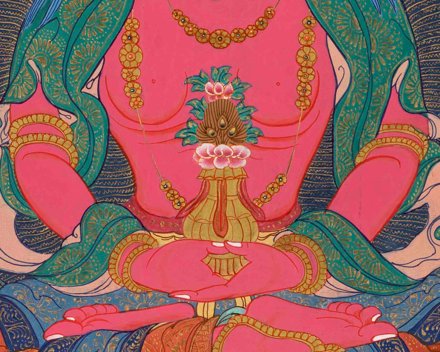 Red Amitayus Buddha Thangka | Religious Hand Painting | Wall Decors