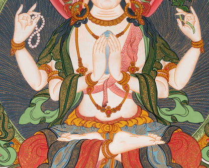 Avalokiteshvara Chengrezig | Bodhisattva Of Compassion | Traditional Tibetan Paint