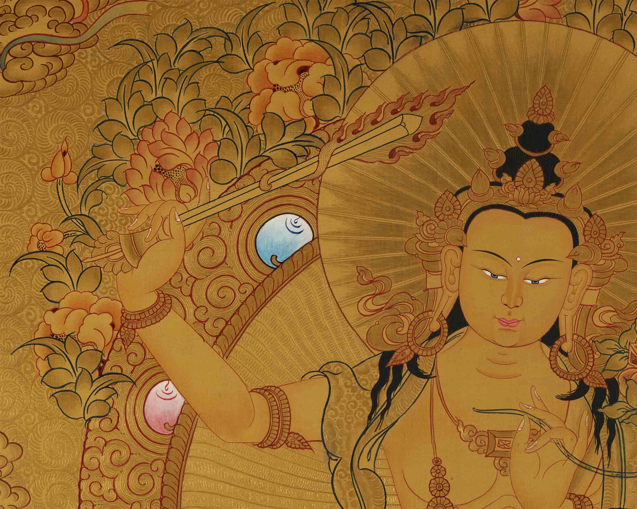Gold Style Manjushree Thangka |  Home Wall Hanging Thanka