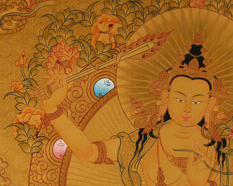 Gold Style Manjushree Thangka |  Home Wall Hanging Thanka