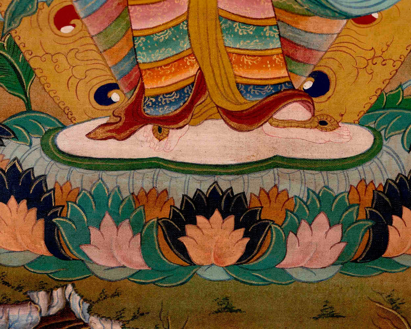 Vintage Padmapani Lokeshvara Art | Tibetan Traditional Thangka | Wall Decors
