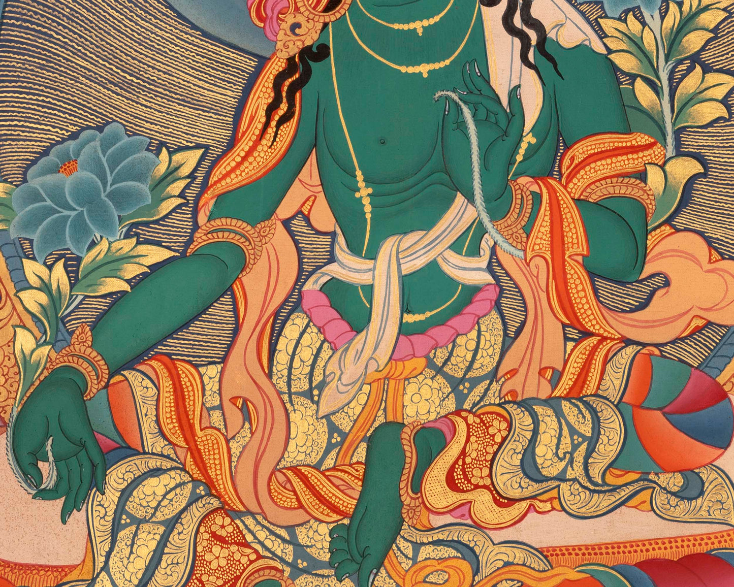 Handpainted Green Tara Thangka | Wall Decoration Painting