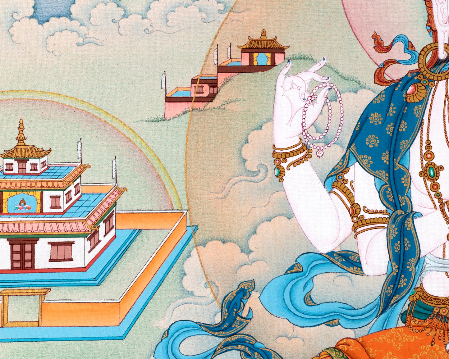 Avalokiteshvara- Chenrezig Bodhisattva Thangka, Tibetan Vajrayana Buddhist Painting