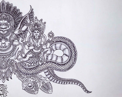 The Garuda Bird Paubha Painting Print | The Mythical Creature Signifying Power, Strength & Protection