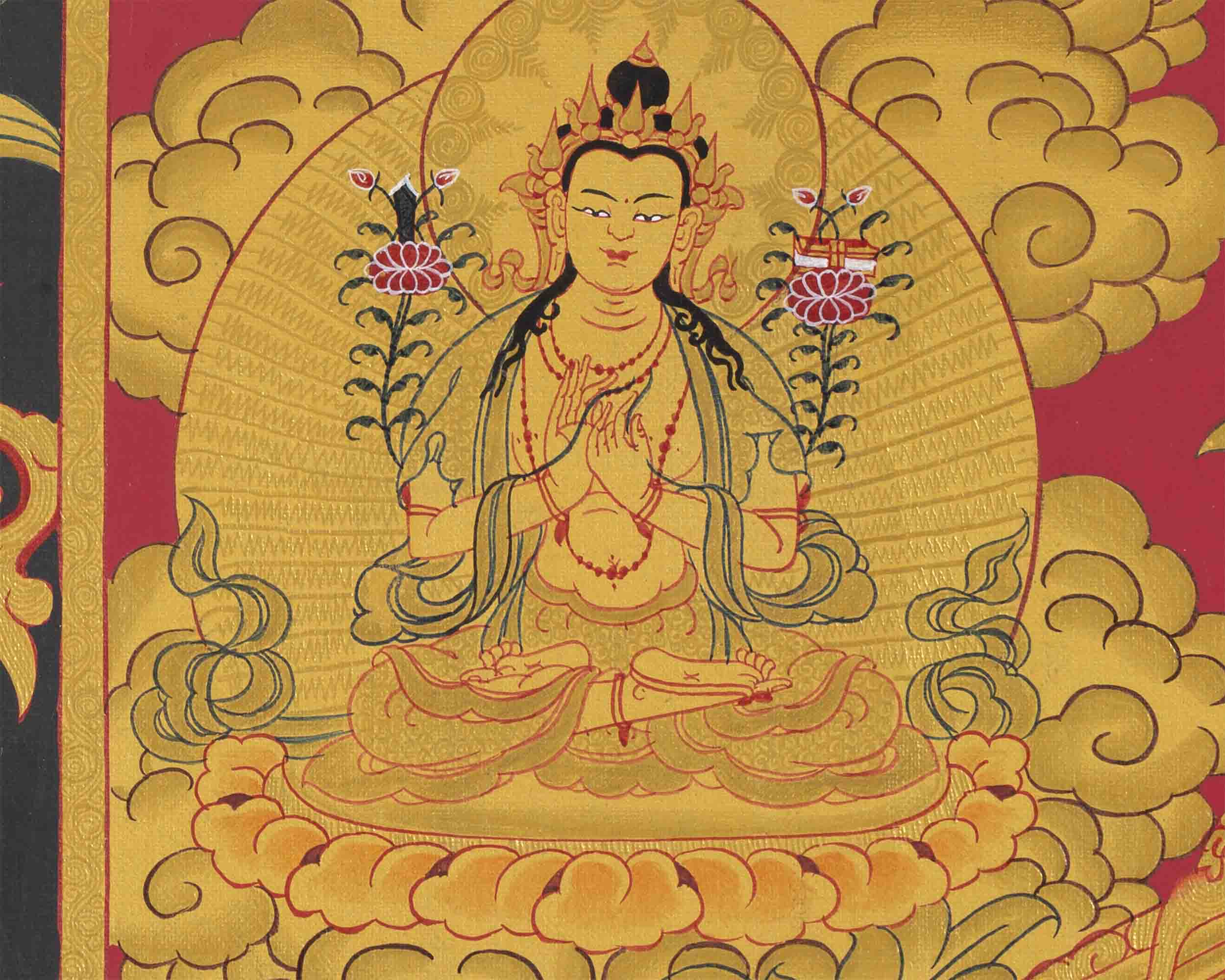 Full 24K Gold Manjushree Thangka | Bodhisattva Of Wisdom