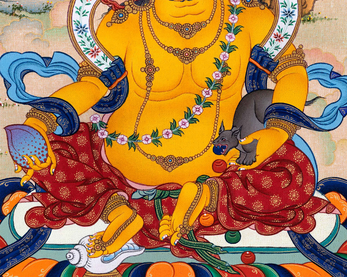 Tibetan Poster Of Dzambhala God Of Wealth For Wall Decoration | Traditional Tibetan Deity Canvas Print