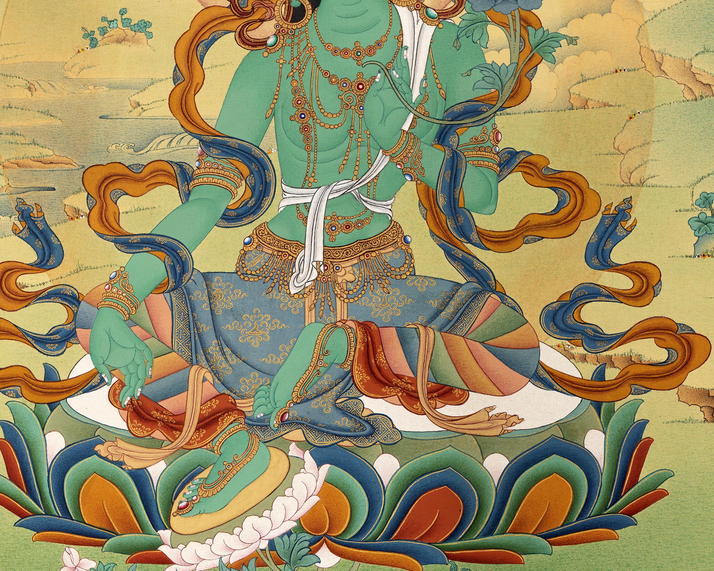 Green Tara | Tibetan Thangka Print | Digital Thangka Canvas Print