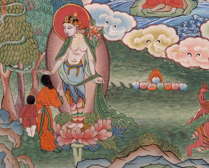 Healing Green Tara Thangka | Healing Female Deity Painting | Wall Decors