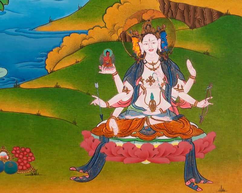 Amitayus Buddha Thangka | Buddhist Deity Amitayus With White Tara, Amitabha & Namgyalma