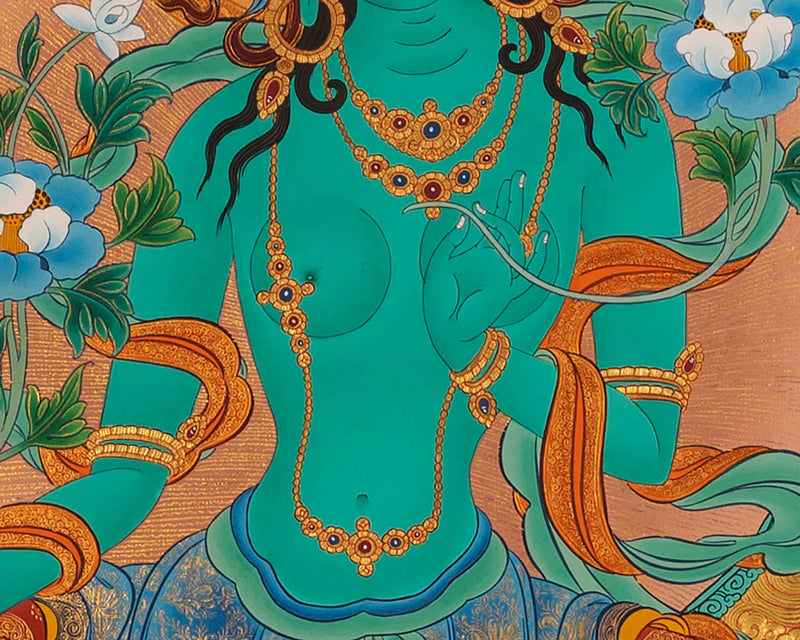 Green Tara Thangka | Hand-Painted Green Tara Thangka For Mantra Practice