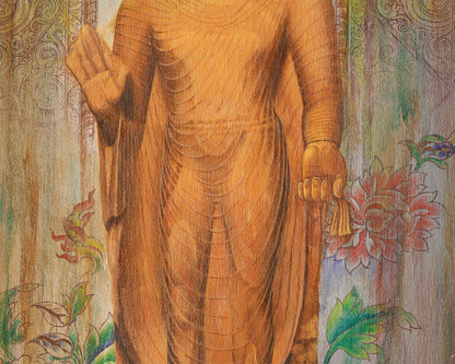 Graceful Shakyamuni Buddha Standing Thangka Print | Traditional Artwork for Decor