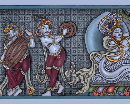 Naga Raj & Naga Rani Traditional Nepali Paubha Print | Supreme Serpnet Deities Wall Hanging