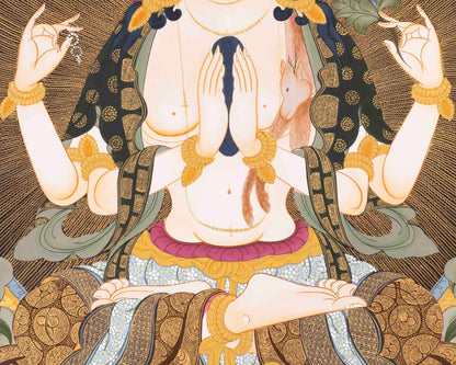 Chenresig Thangka | Avalokiteshvara | Handpainted Religious Art