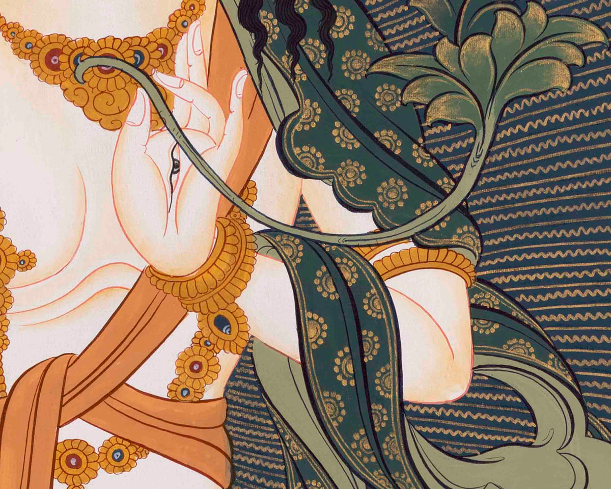 White Tara Thangka Painting | Female Bodhisattva | Decorative Art