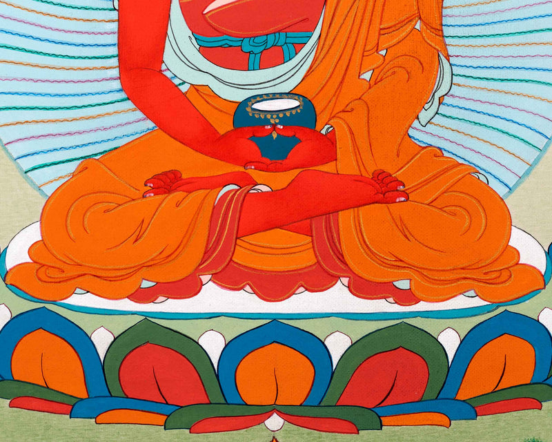 Small Buddha Amitabha Prayer Thangka | Tibetan Art of Infinite Light Deity