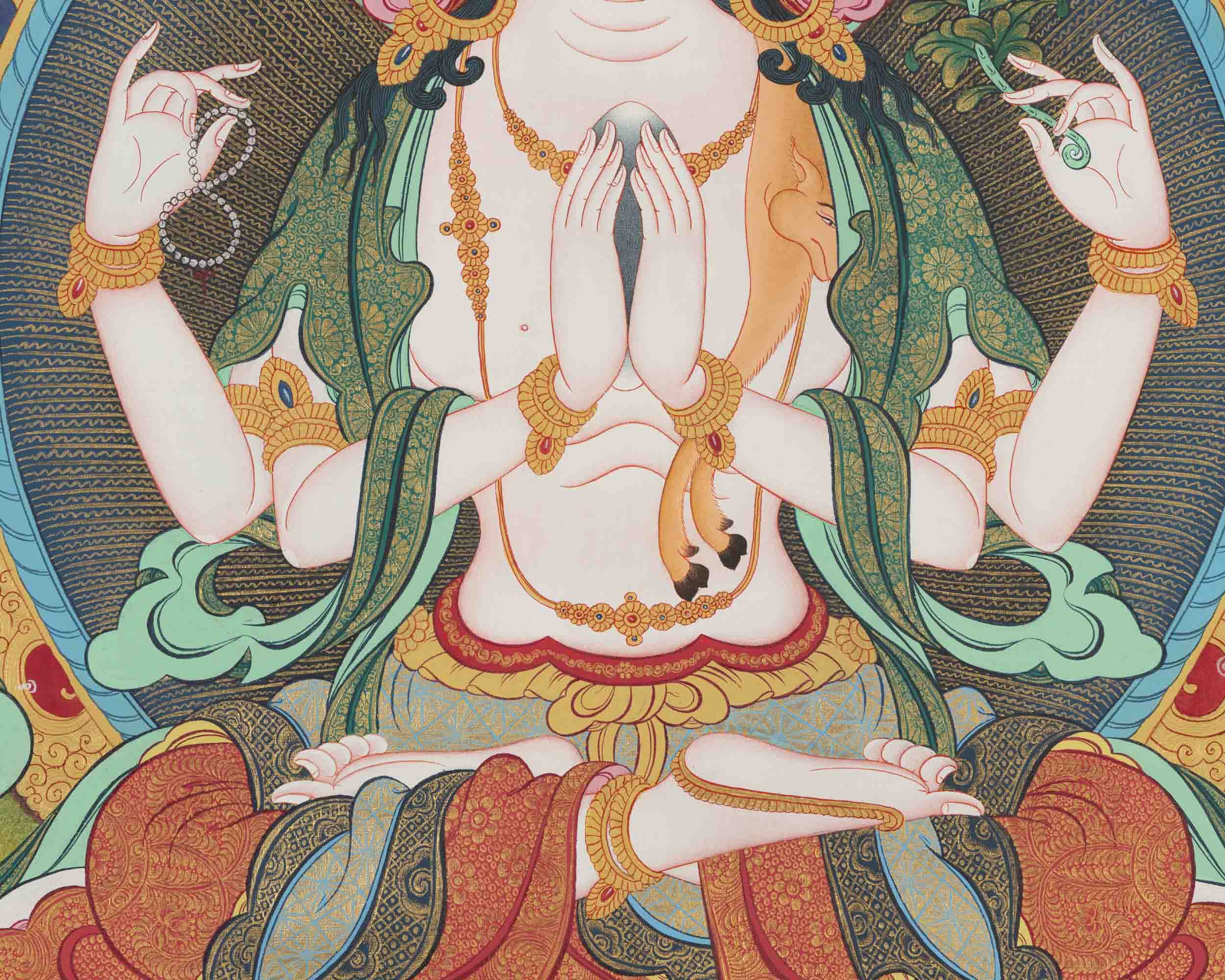 Avalokitesvara Chengrezig Thangka | Mindfulness Meditation Painting