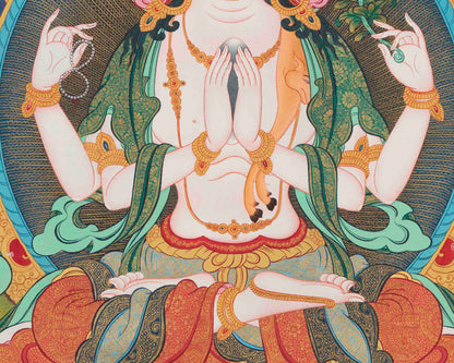 Avalokitesvara Chengrezig Thangka | Mindfulness Meditation Painting