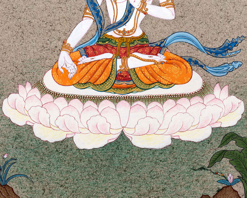 The Divine Presence of White Tara | Female Bodhisattva Thangka | A Thangka Journey to Compassion