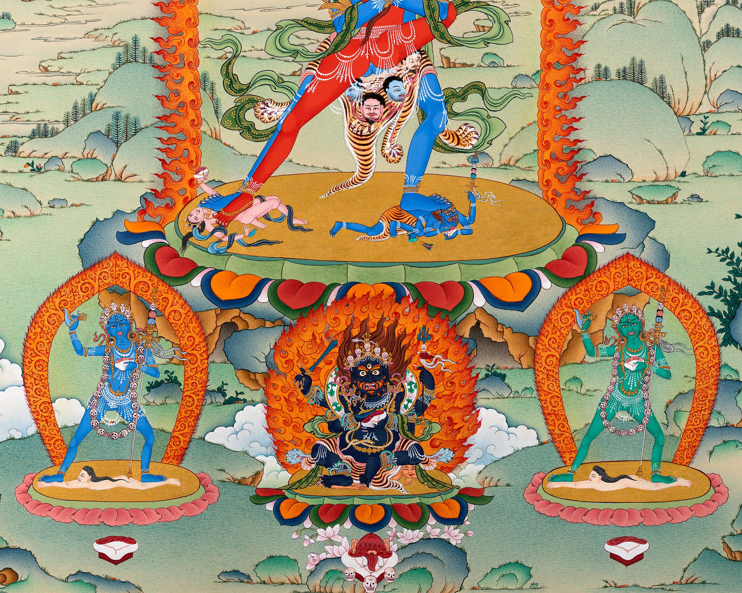 Chakrasamvara And Four Dakini | Tibetan Buddhist Thangka Art