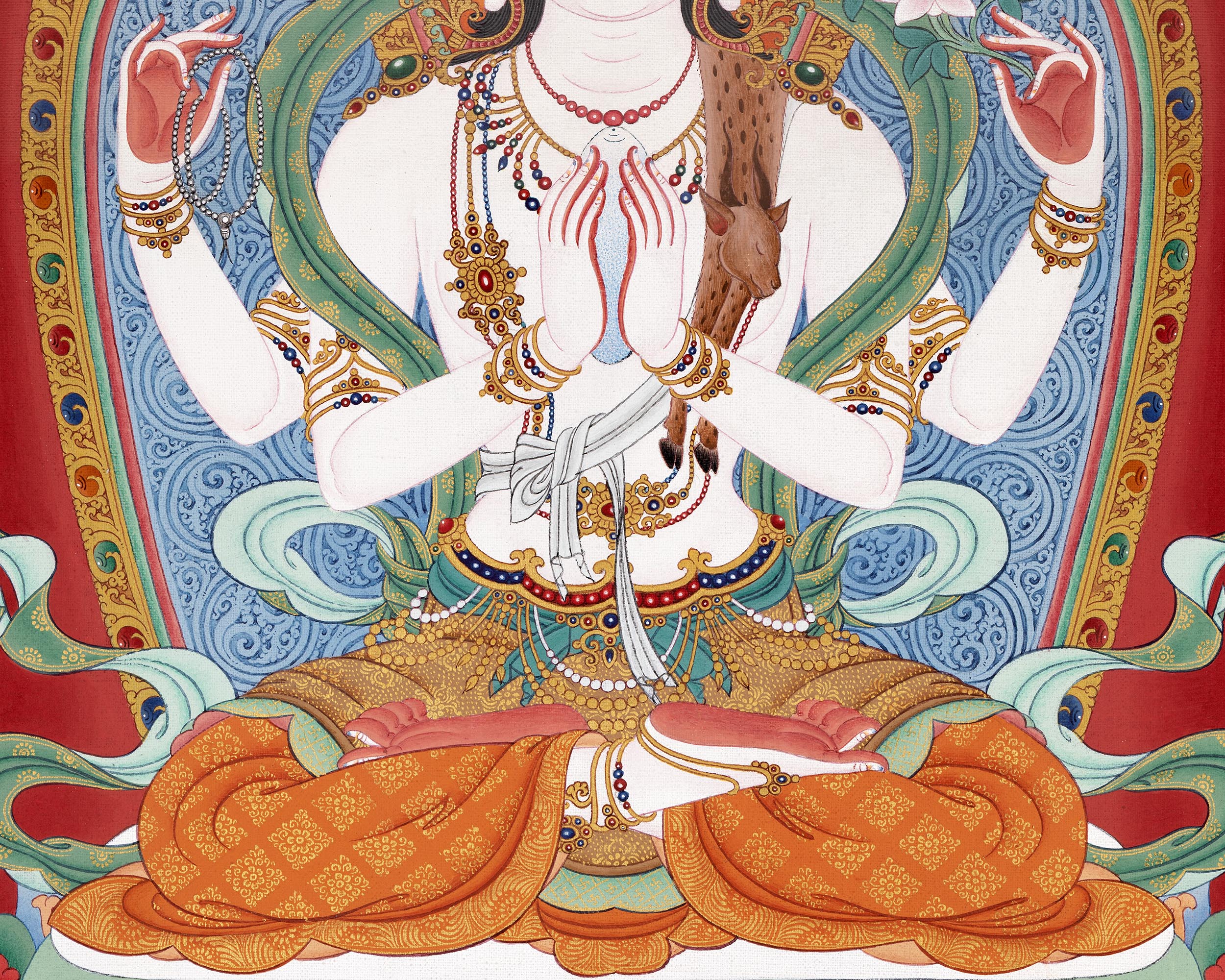Chenrezig with Manjushri and Vajrapani Thangka | Vajrayana Print With High Quality Giclee
