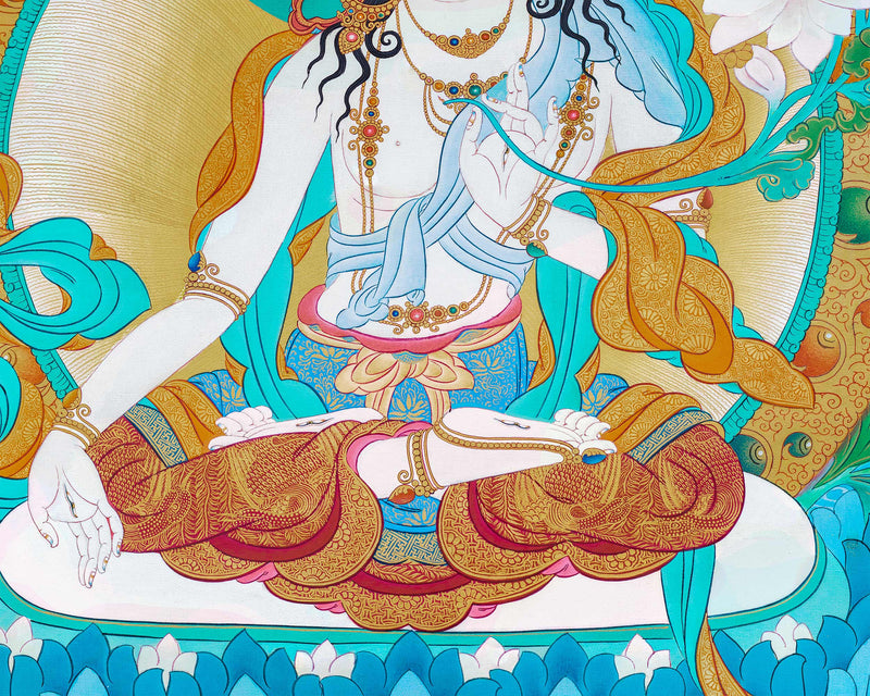 White Tara With Umbrella | Mother Deity Thangka Painting | Buddhist