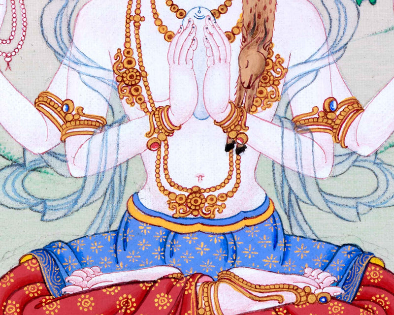 Sacred Chenresig Avalokiteshvara Thangka | Deity of Compassion | Traditional Karma Gadri Style