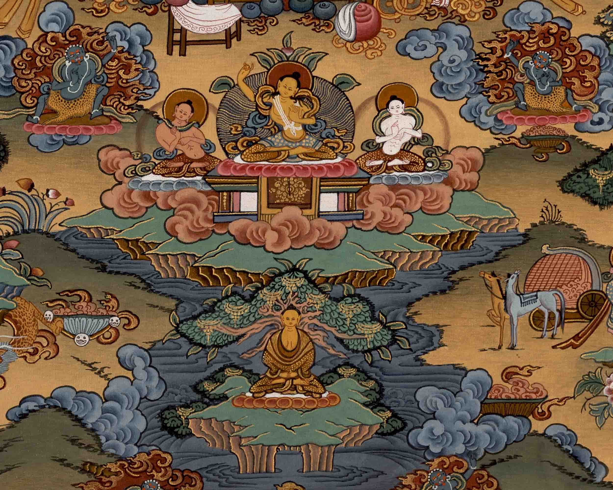 Buddha Life Story | Vintage Tibetan Thangka | Wall Decors