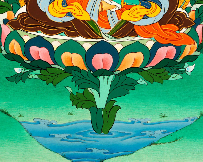 Guru Rinpoche Masterpiece Thangka | Thangka in Karma Gadri Style | Religious Decors