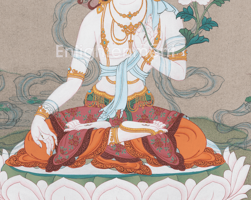 Tibetan Buddhism White Tara Art | Hand Painted Traditional Thangka | Embrace the Divine Feminine Grace