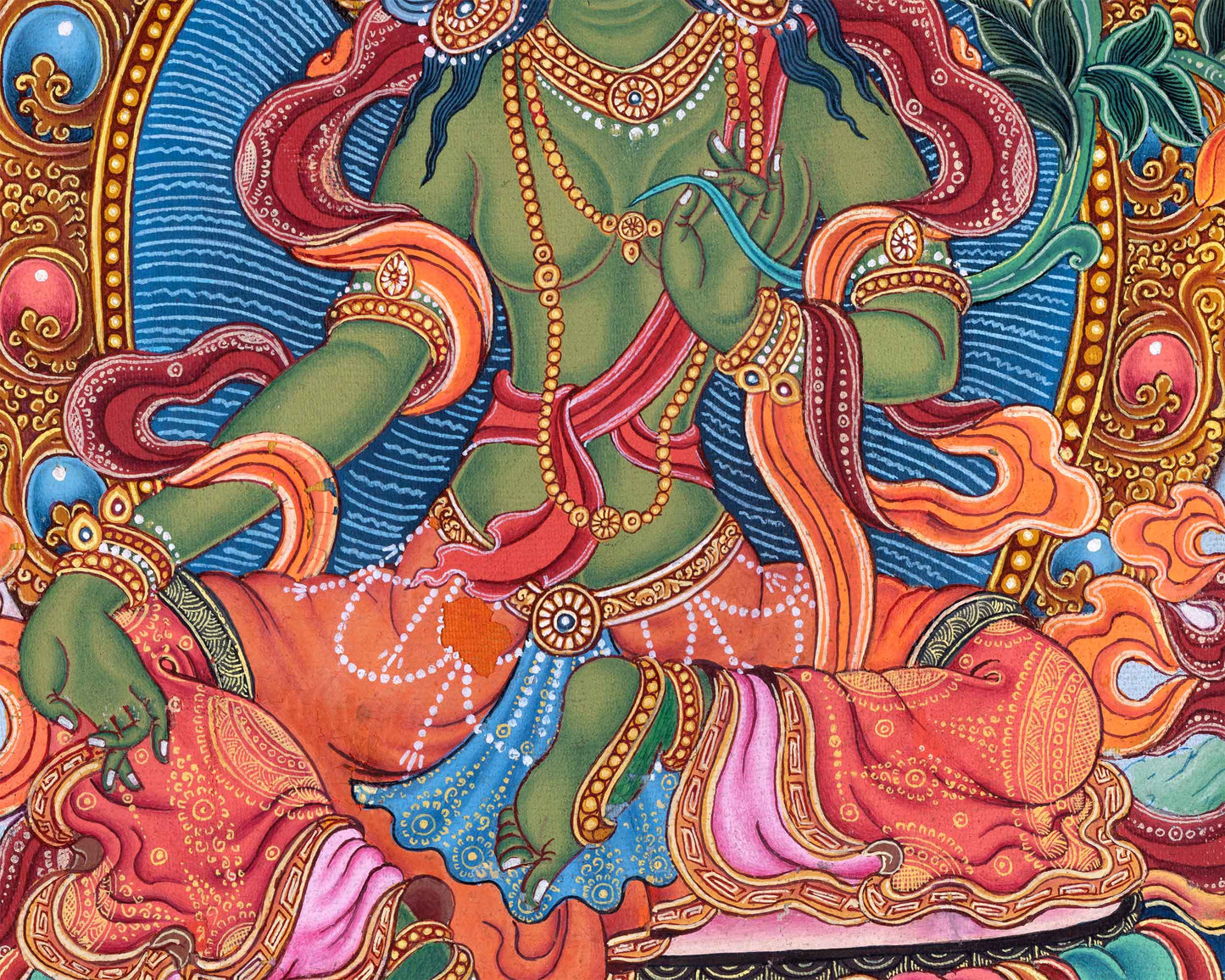 Green Tara Goddess Digital Newari Print | The Mother Tara Art For Mindfulness & Meditation