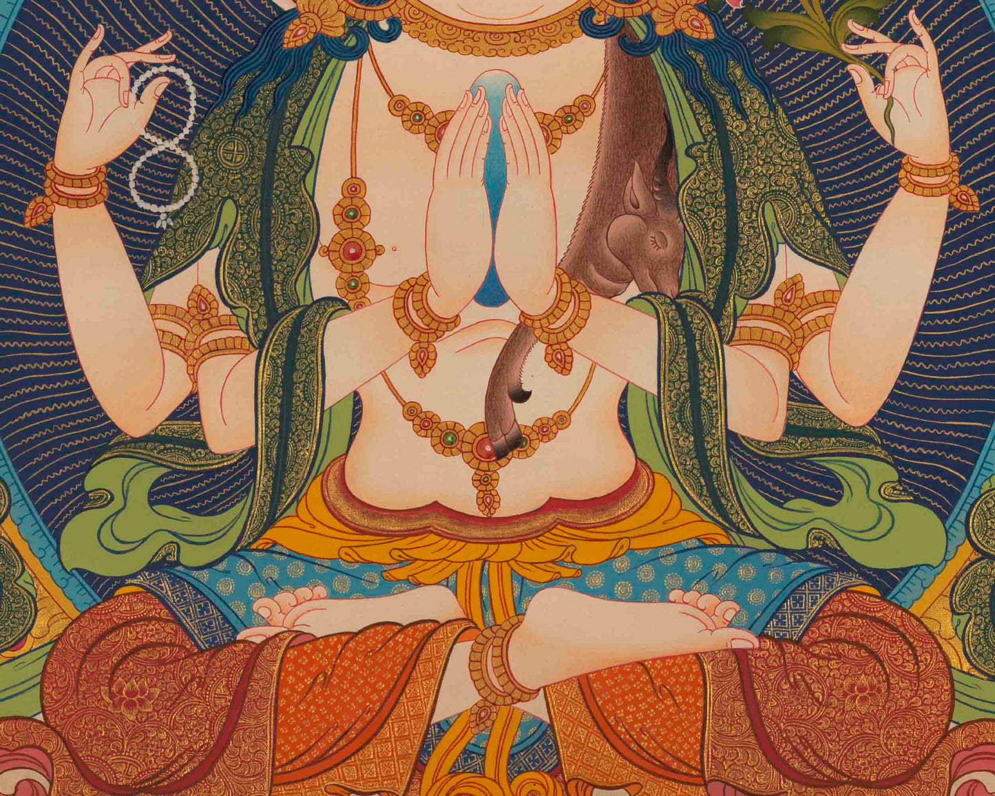 Chenresig Thangka | Followed By Mahalakala And Manjushree  | Religious Wall Decor