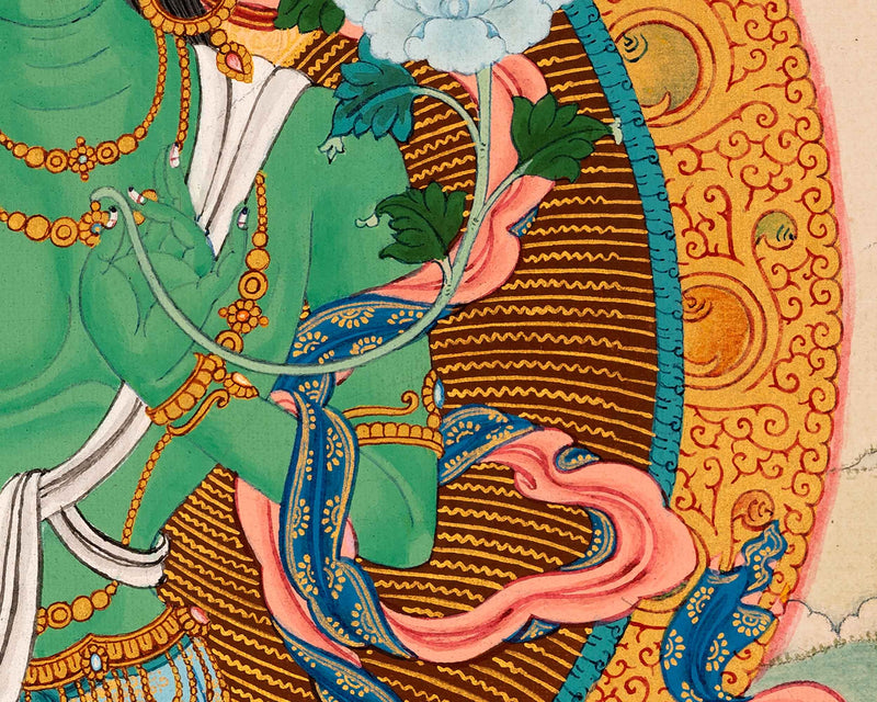 Green Tara Nepal Thangka | Traditional Tibetan Buddhist Painting