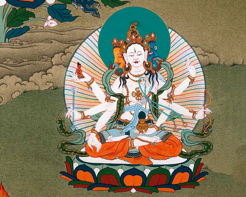 White Tara With Amitayus and Namgyalma Thangka | Long Life Deities | Tibetan Art