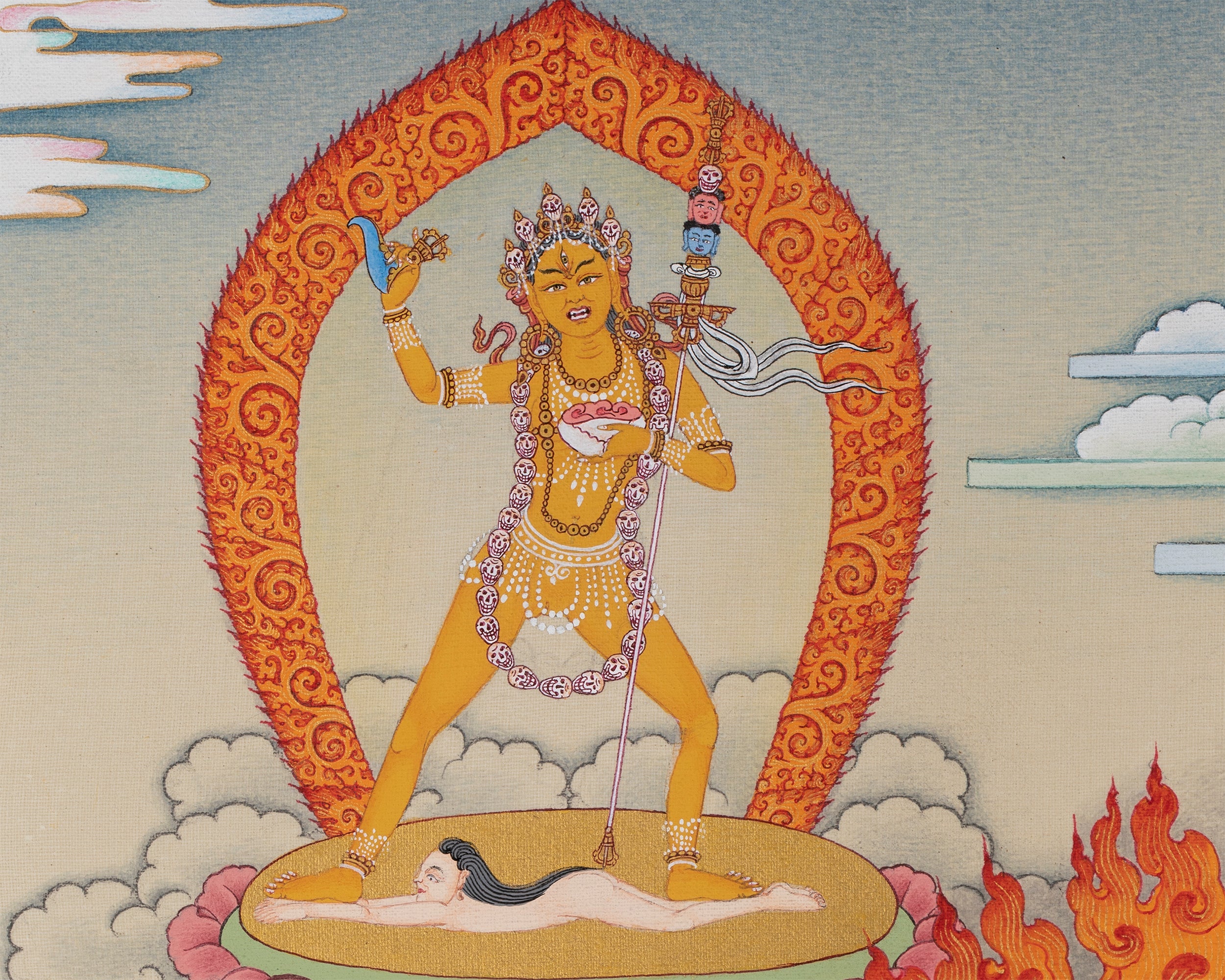 Chakrasamvara with Consort and Four Dakini Print | Tibetan Buddhist Thangka Art