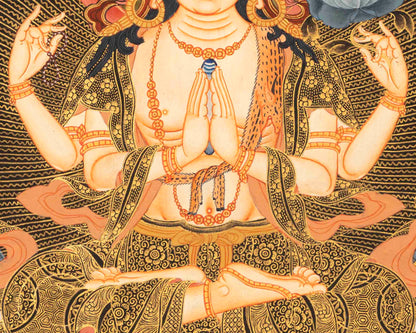 Four Armed Chenrezig Thangka | Tibetan Avalokiteshvara of compassion