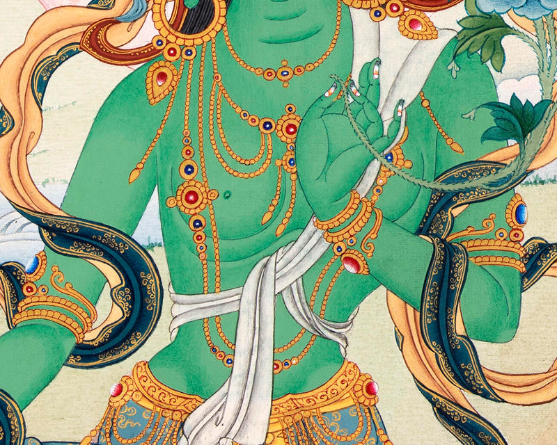 Green Tara Goddess | Traditionally Hand Painted Mother Tara Thangka