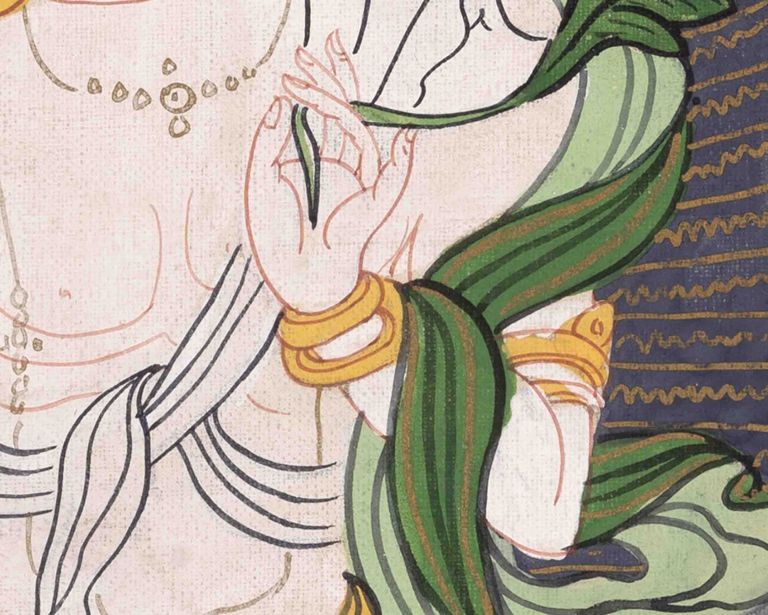 Vintage White Tara Buddhist Deity | Handmade Buddhist Thangka