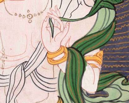 Vintage White Tara Buddhist Deity | Handmade Buddhist Thangka