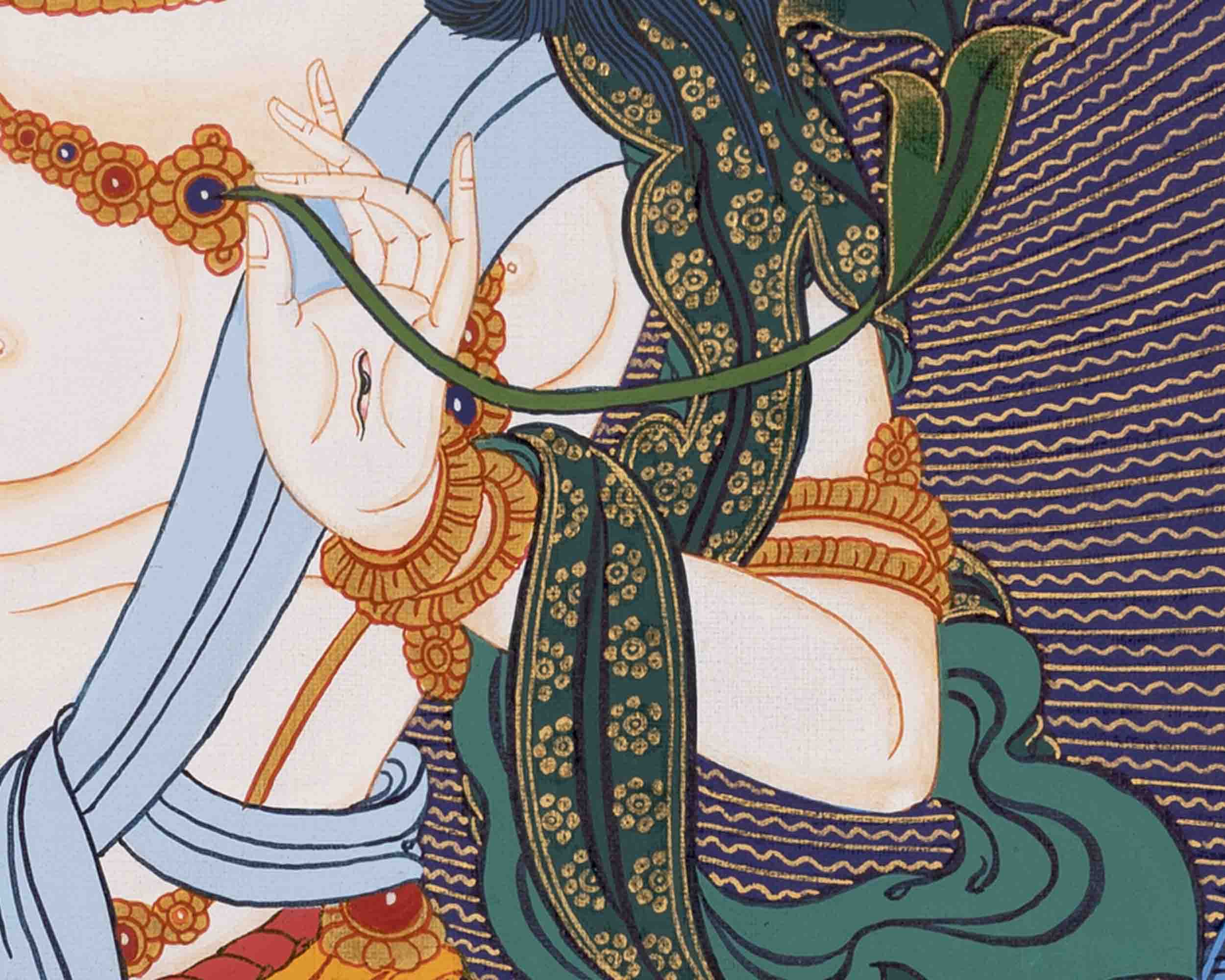 White Tara Thangka | Handpainted Female Bodhisattva | Wall Decors