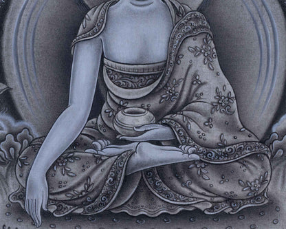 Traditional Siddhartha Gautama Drawing On Canvas | Nepali Pauba Painting Print Of Historical Buddha