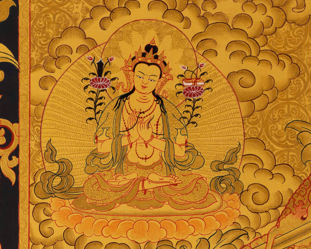 Gold Manjushree Thangka | Hand Painted Bodhisattva Art