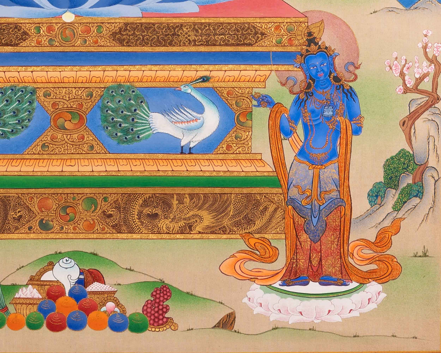 Amitabha Buddha With Chenrezig and Vajrapani Thangka | Traditionally Hand-Painted Art