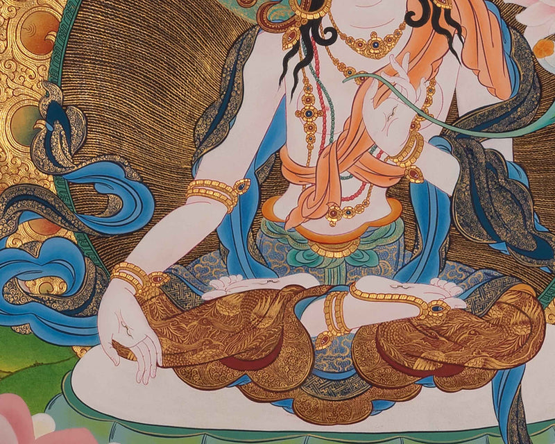 Traditionally Hand-Painted Thangka White Tara | Tibetan Buddhist Hand Painting