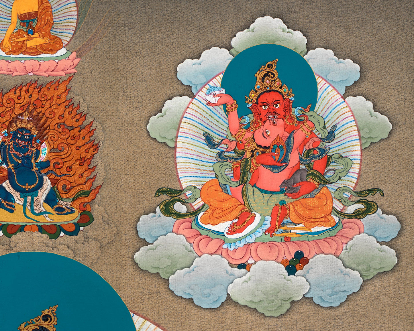 Five Jambhala Thangka | Buddhist Wealth Deities